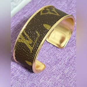Upcycled Louis Vuitton Brown and Gold Monogram Cuff Bracelet
